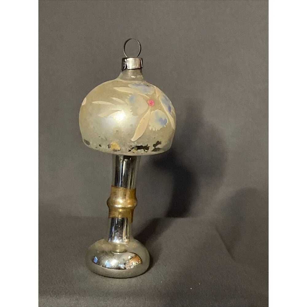 Vintage Christmas Mercury Glass Ornament Table Lamp Mushroom Hand-painted NICE